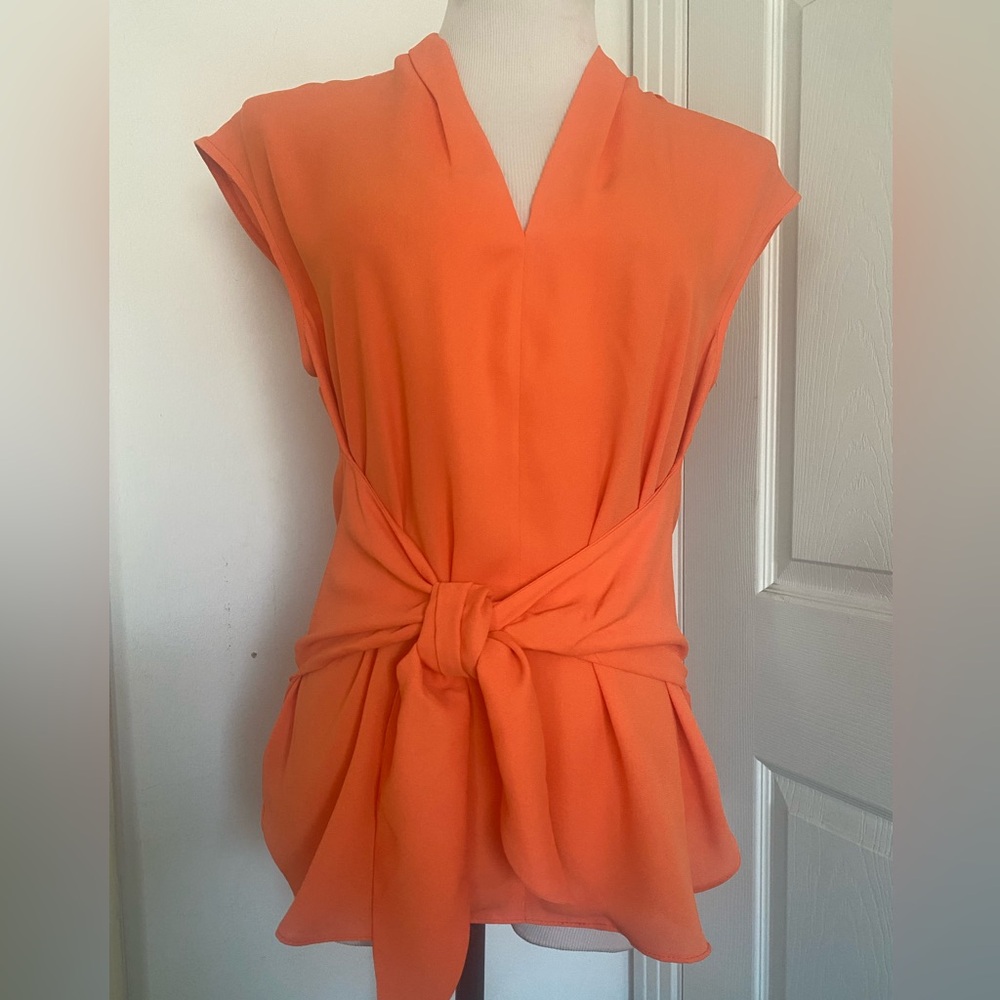 Joseph Ribkoff Sleeveless Pleated V Neck With Tie Top